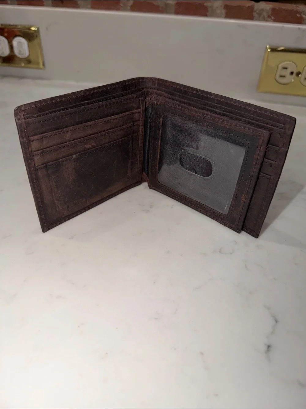ESTALON Men's Dark Brown Leather Card & Key Wallet